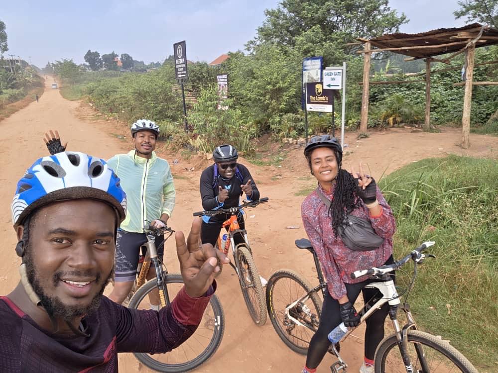 Ngalo cycling group riding a forest trail